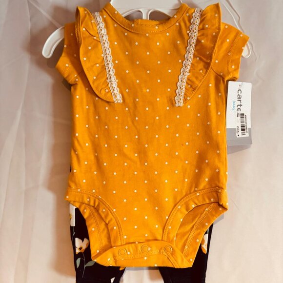 Carter’s Baby Girl Floral Polka Dot Ruffle Bodysuit & Leggings Set - Picture 2 of 6